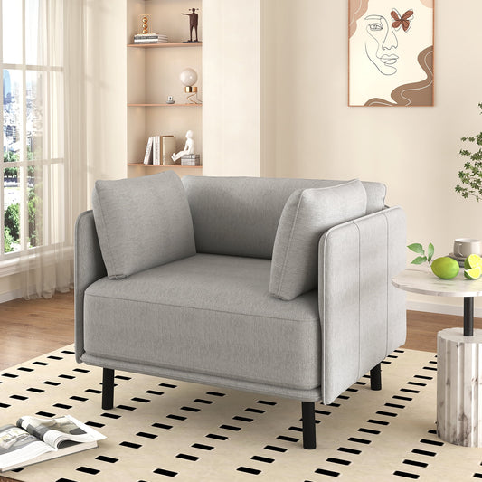 EUROCO 39.17"W Oversized Accent Chair,Mid-Century Modern Lounge Arm Chair with Solid Wood Frame,Steel Legs and 2 Pillows,Upholstered Accent Chairs for Living Room, Bedroom or Balcony,Grey