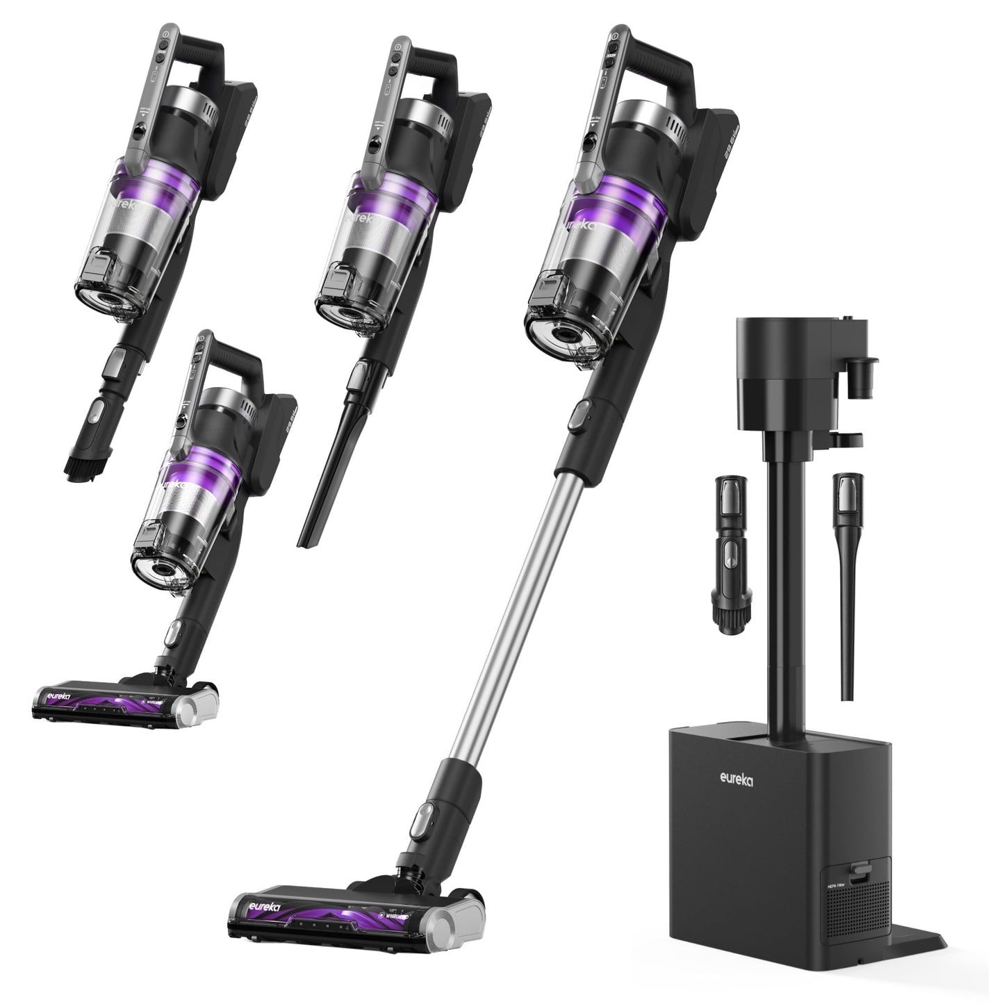 Eureka Stylus Elite Anti-Tangle Cordless Stick Vacuum Cleaner, 60 Minute Runtime, Auto-Empty Dust Station, Pet Hair, Multi-Surface, NEC490SE
