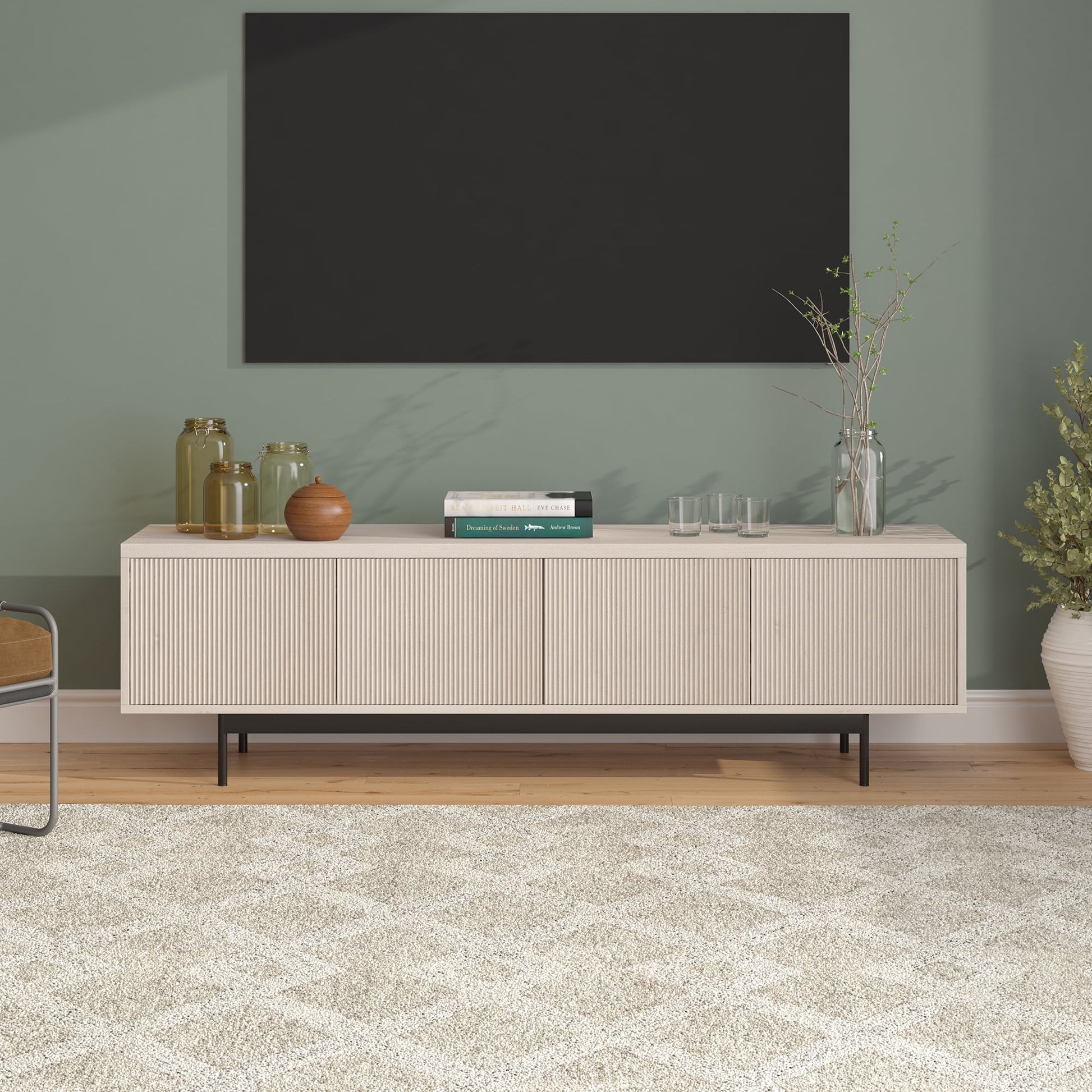 Evelyn&Zoe Whitman Rectangular TV Stand for TV's up to 75", Alder White