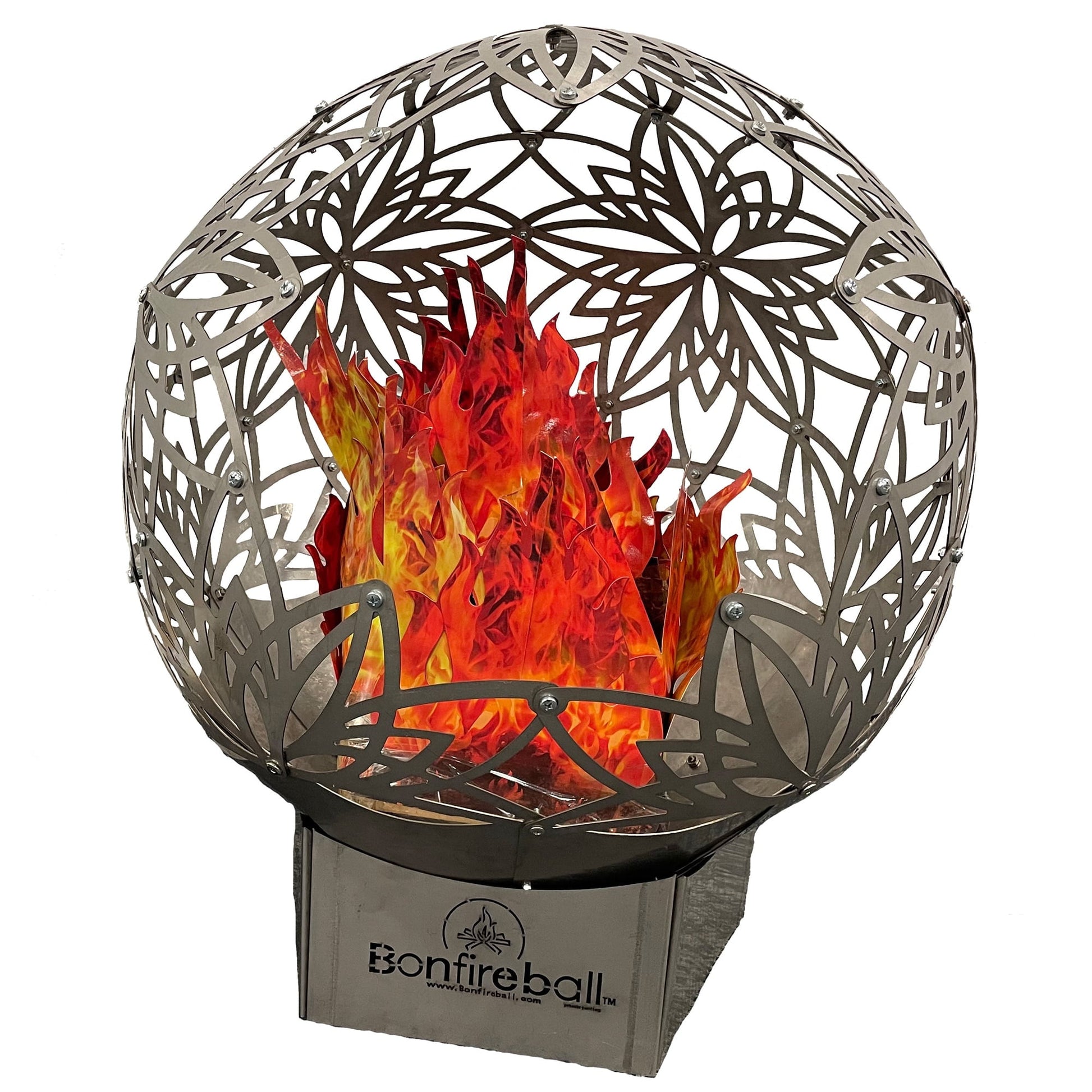 FlowerHouse: Bonfireball Fire Pit - 24" Lotus - Base & Flower Pattern Cover, Stainless Steel, Portable Fire Pit, Outdoor Décor, Patio, Backyard, Beach
