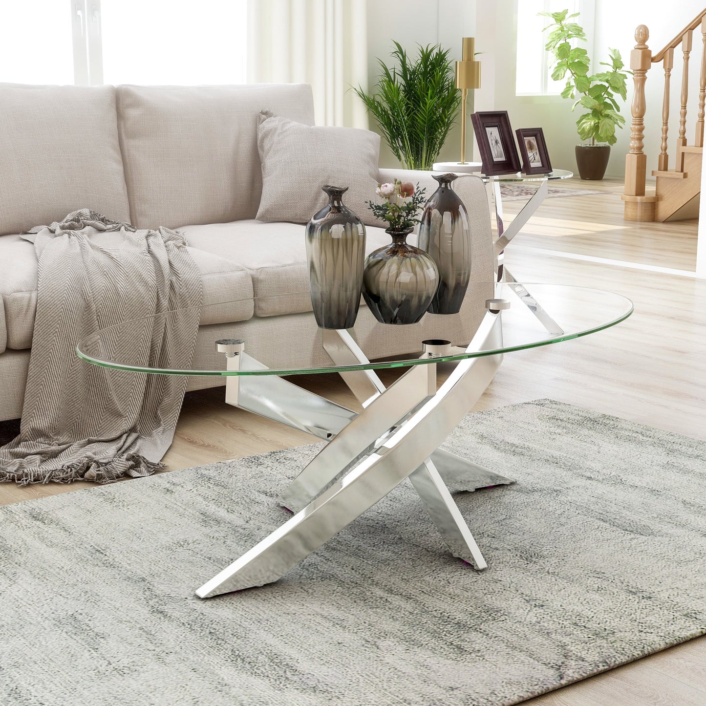 Furniture of America Gisela Glass Top Coffee Table, Chrome