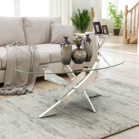 Furniture of America Gisela Glass Top Coffee Table, Chrome