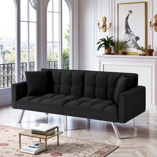 Gewnee Convertible Futon Sofa Bed, 74" Comfy Loveseat Sleeper Sofa, Comfy Velvet Twin Size Futon Couch Bed for Small Space Bedroom Dorm Office