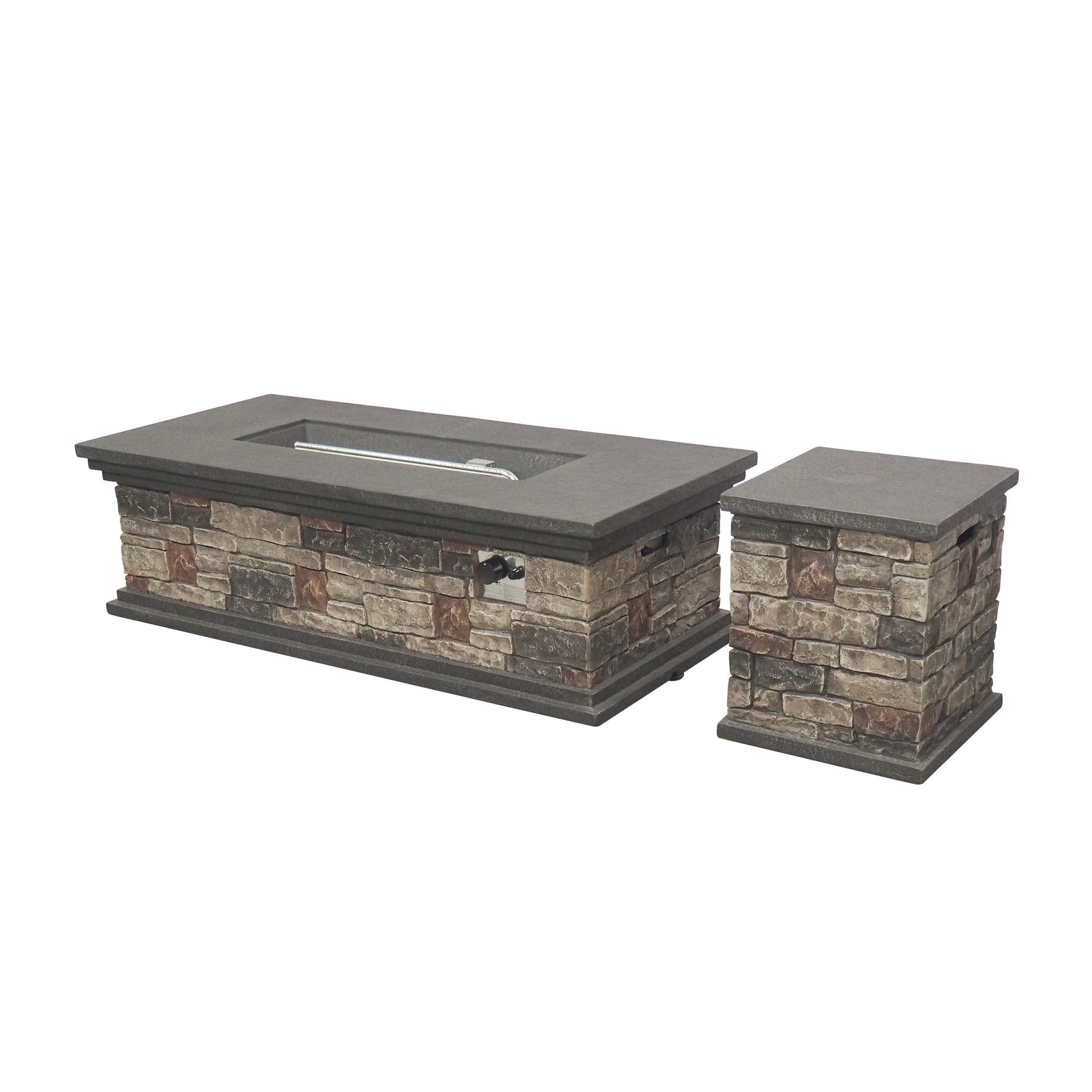 Keegan Outdoor 56 Inch Light Weight Concrete Rectangular Fire Pit and Tank Holder, Mixed Brown