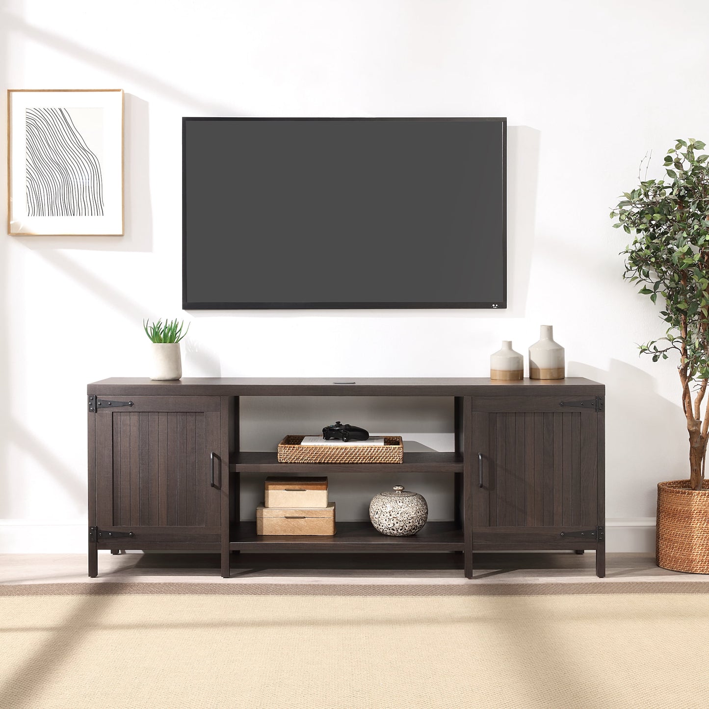 Mainstays Farmhouse TV Stand for TVs up to 70", Rustic Weathered Oak