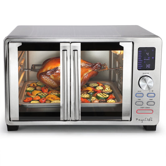 MegaChef 25 Quart Digital Electric French Door Multi-Function Counter Top Oven with Rotisserie Set