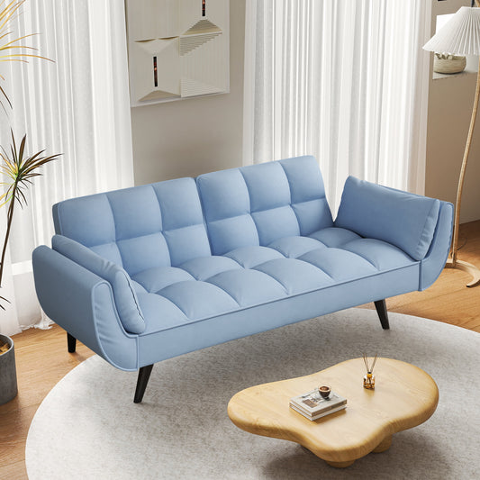 Mitinya Modern Velvet Curved Futon Sofa with Pillows and Flared Arm, Navy Blue