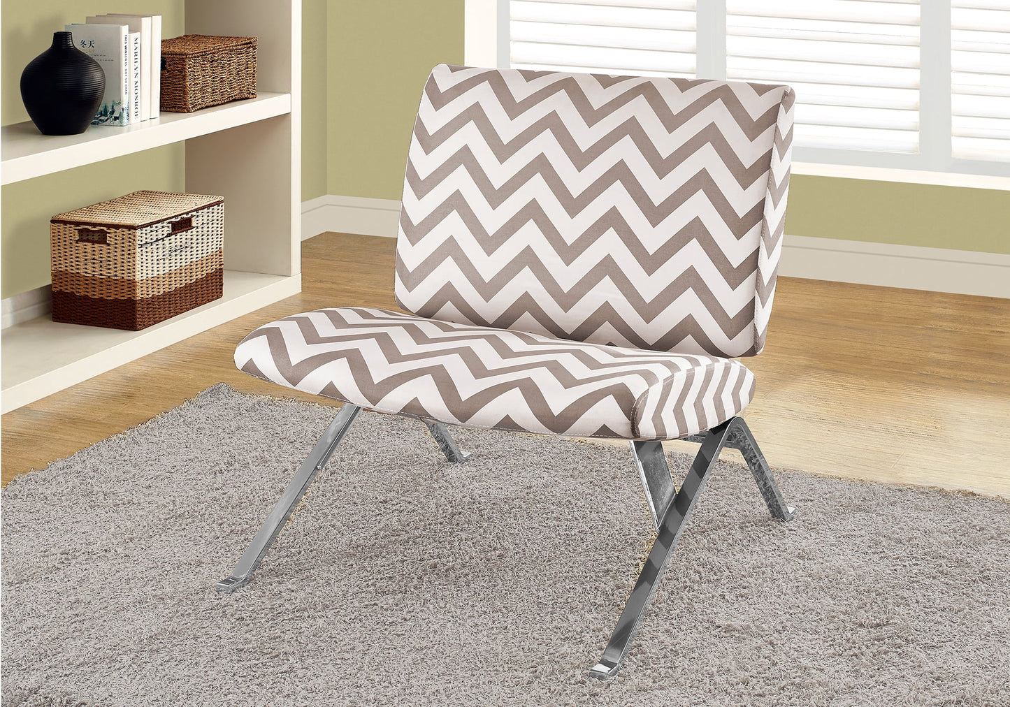Monarch Specialties Accent Chair, Armless, Fabric, Living Room, Bedroom, Green Fabric, Chrome Metal