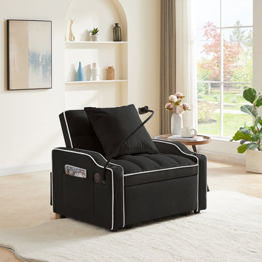 Noble House 3-in-1 Adjustable Sleeper Chair, Convertible Velvet Sofa Bed for Living Room Bedroom Small Space, Black