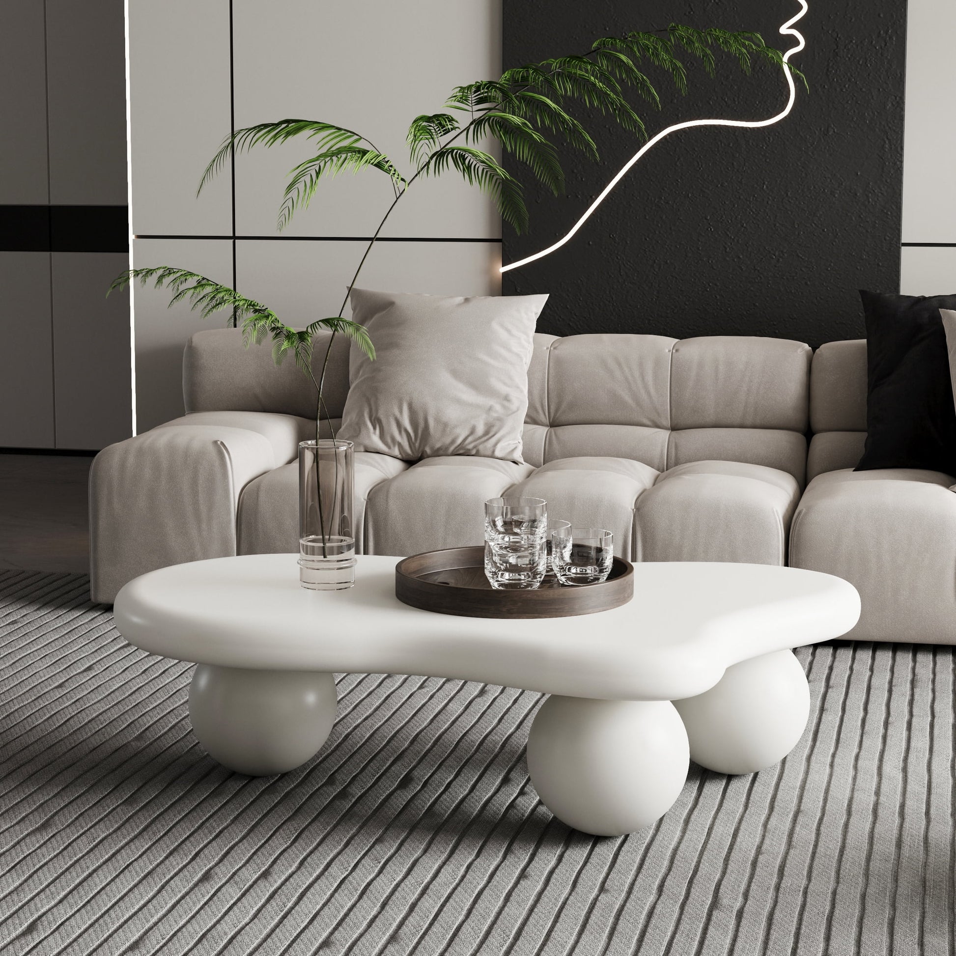 Noble House 40" Cloud Shaped Coffee Table with Ball Legs, Modern Aesthetic Accent Table for Living Room, White
