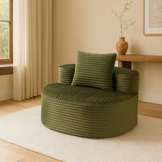 Noble House Edwiin Moon Bay Compressed Lounge Sofa with Corduroy Upholstery and Pillows for Living Room, Green