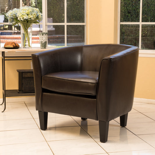 Noble House Lansden Brown Bonded Leather Tub Chair