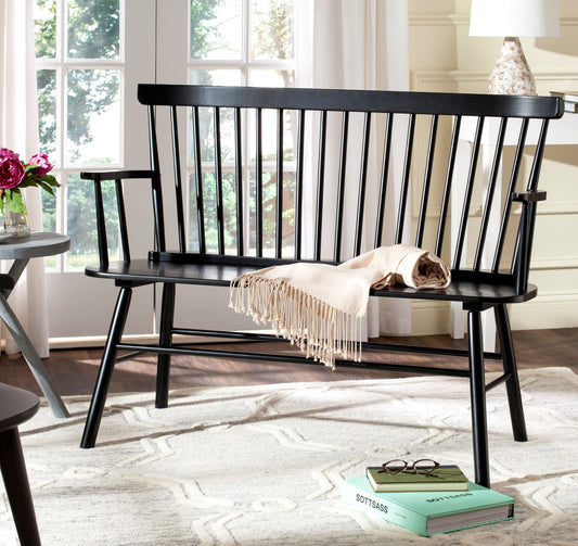 SAFAVIEH Addison Contemporary Solid Spindle back Settee, Black
