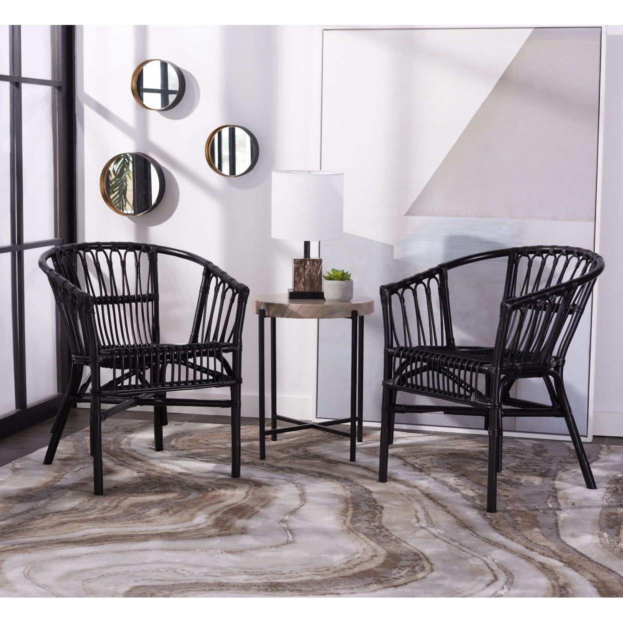 SAFAVIEH Adriana Solid Rattan Bucket Chair, Grey Wash, Set of 2