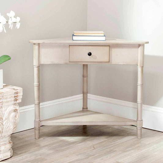 SAFAVIEH Gomez Solid Casual Corner Table With Storage Drawer, Vintage Grey