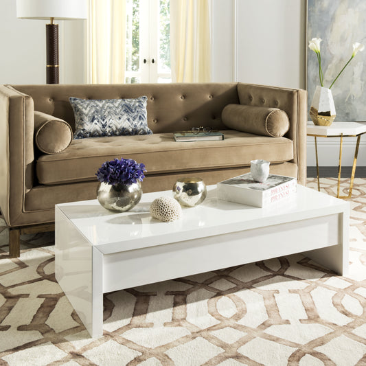 SAFAVIEH Kinsley Lift-Top Solid Glam Coffee Table, White/Chrome