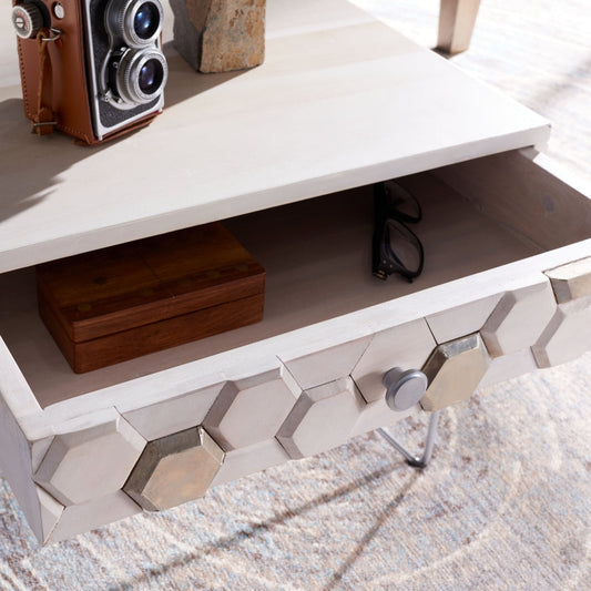 SAFAVIEH Reveena Bohemian Coffee Table, White Wash/Silver