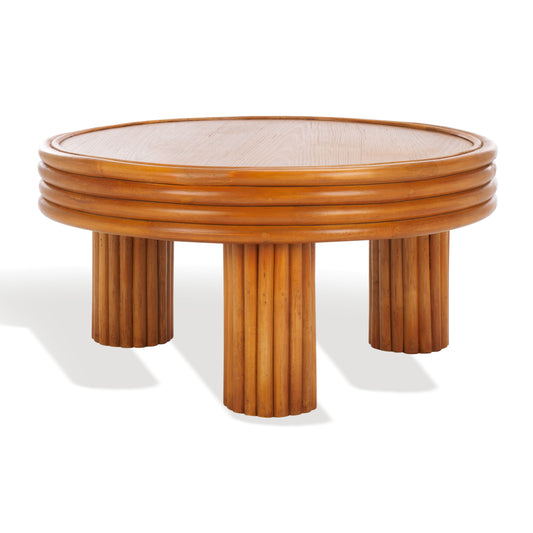 Safavieh Bayard Mid-Century Tray Top Round Rattan Coffee Table, Natural