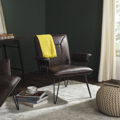 Safavieh Johannes 17.3"H Mid Century Modern Leather Arm Chair