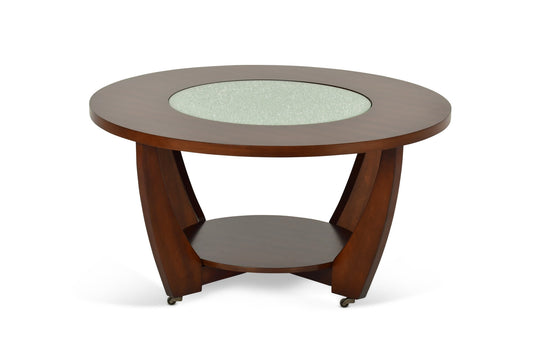 Steve Silver Rafael Wooden Coffee Table,Cherry Finish with Glass inlay