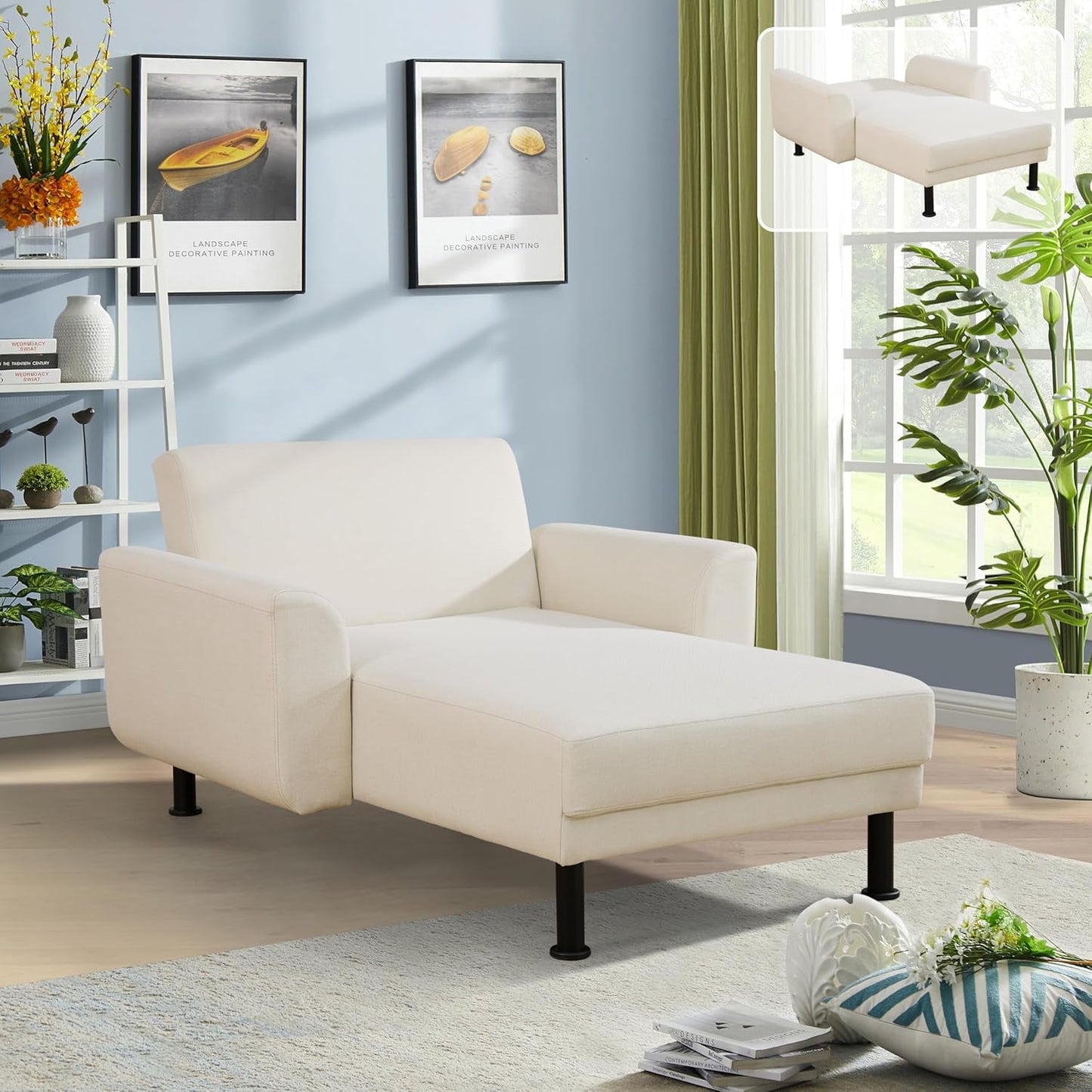TrumanPick Convertible Futon Sofa Bed, Sleeper Sofa Bed Couch Linen Recliner for Home Office, Beige