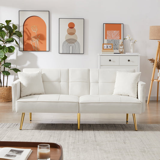 Twin Futon Sleeper Sofa,Velvet Upholstery Convertible Sofa Bed with Gold Metal Legs Adjusting Backrest Futon for Small Spaces
