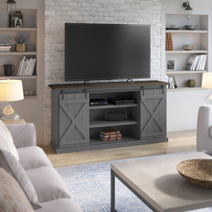 TwinStar Home Farmhouse TV Stand with Sliding Barn Doors for TVs up to 70", Sargent Oak