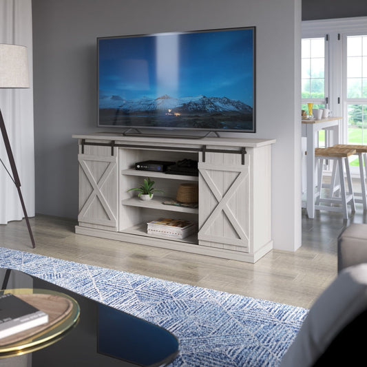 TwinStar Home Farmhouse TV Stand with Sliding Barn Doors for TVs up to 70", Sargent Oak