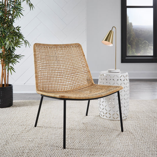 Weston Home Rovinj 27.16" Wide Natural Curved Rattan Chair with Black Metal Frame