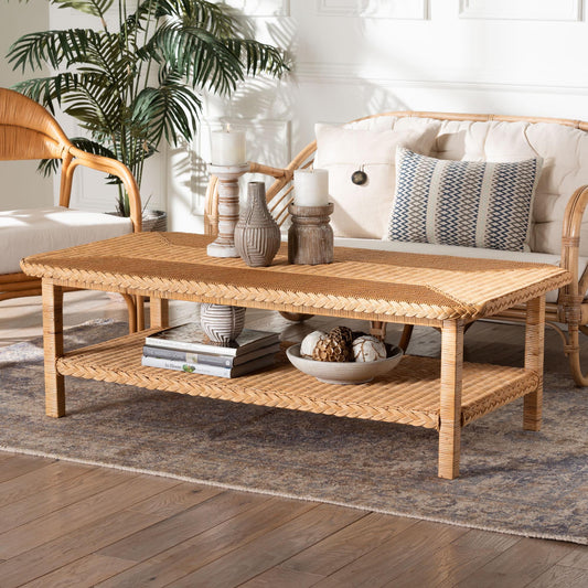bali & pari Minahasa Boho Coffee Table, Light Honey