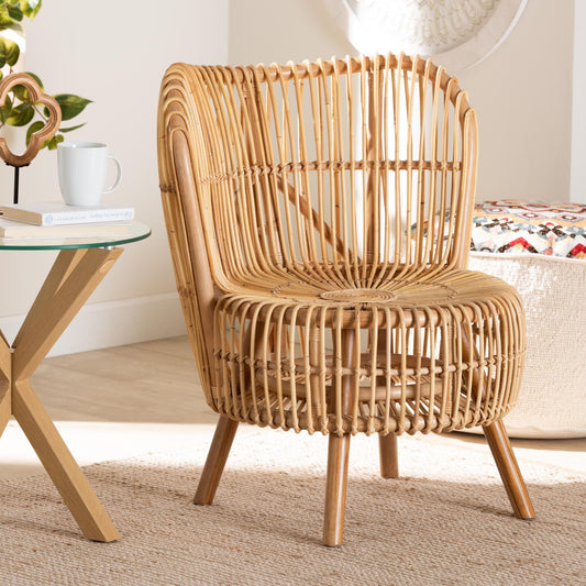 bali & pari Nagoya Modern Bohemian Natural Rattan Wide Seat Lounge Chair