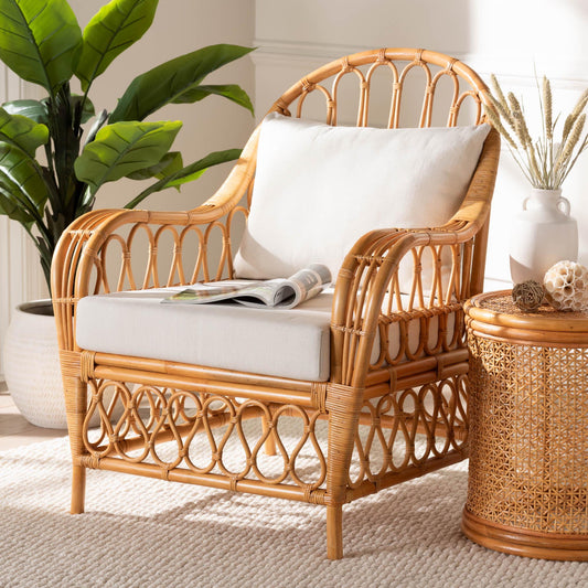 bali & pari Reina Boho Arm Chair, Square, Light Honey